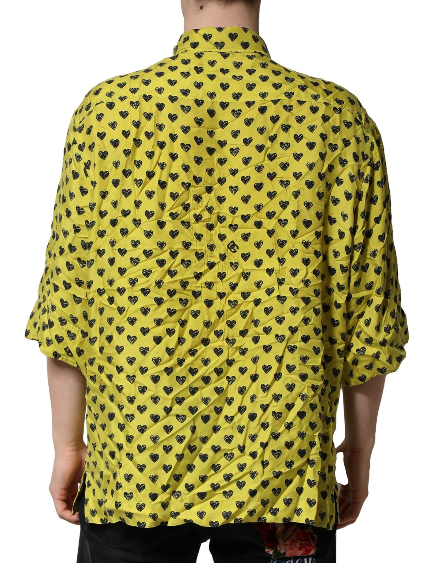 Dolce & Gabbana Yellow Heart Short Sleeves Men Casual Shirt by Dolce & Gabbana