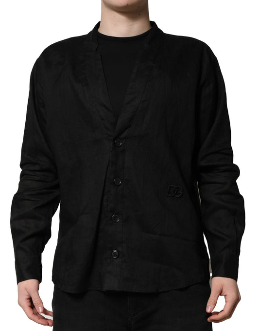 Dolce & Gabbana Black Linen Long Sleeves Men Casual Shirt by Dolce & Gabbana