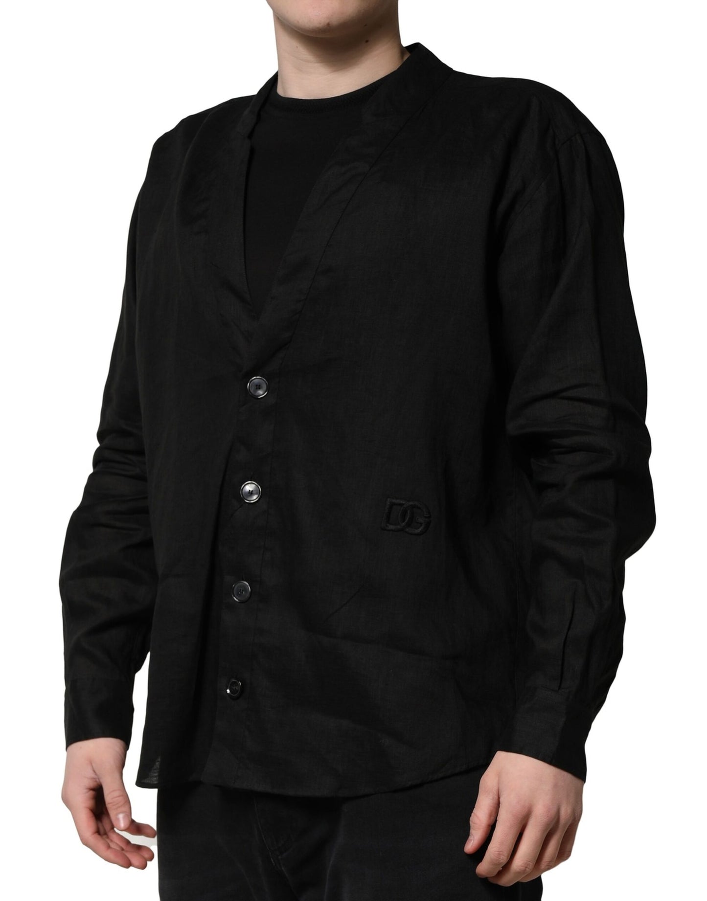 Dolce & Gabbana Black Linen Long Sleeves Men Casual Shirt by Dolce & Gabbana
