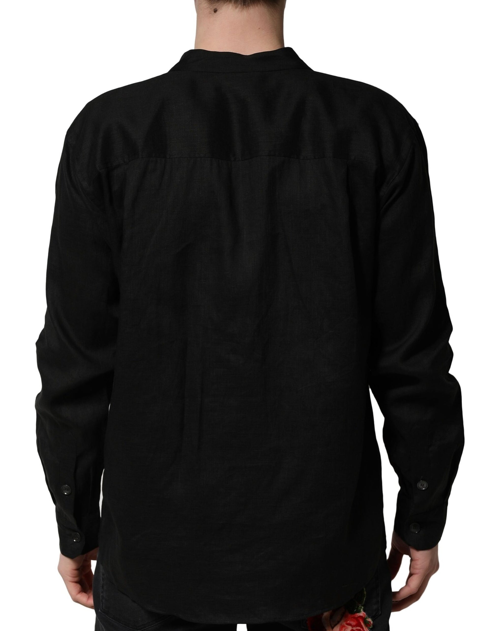 Dolce & Gabbana Black Linen Long Sleeves Men Casual Shirt by Dolce & Gabbana