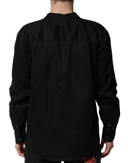 Dolce & Gabbana Black Linen Long Sleeves Men Casual Shirt by Dolce & Gabbana