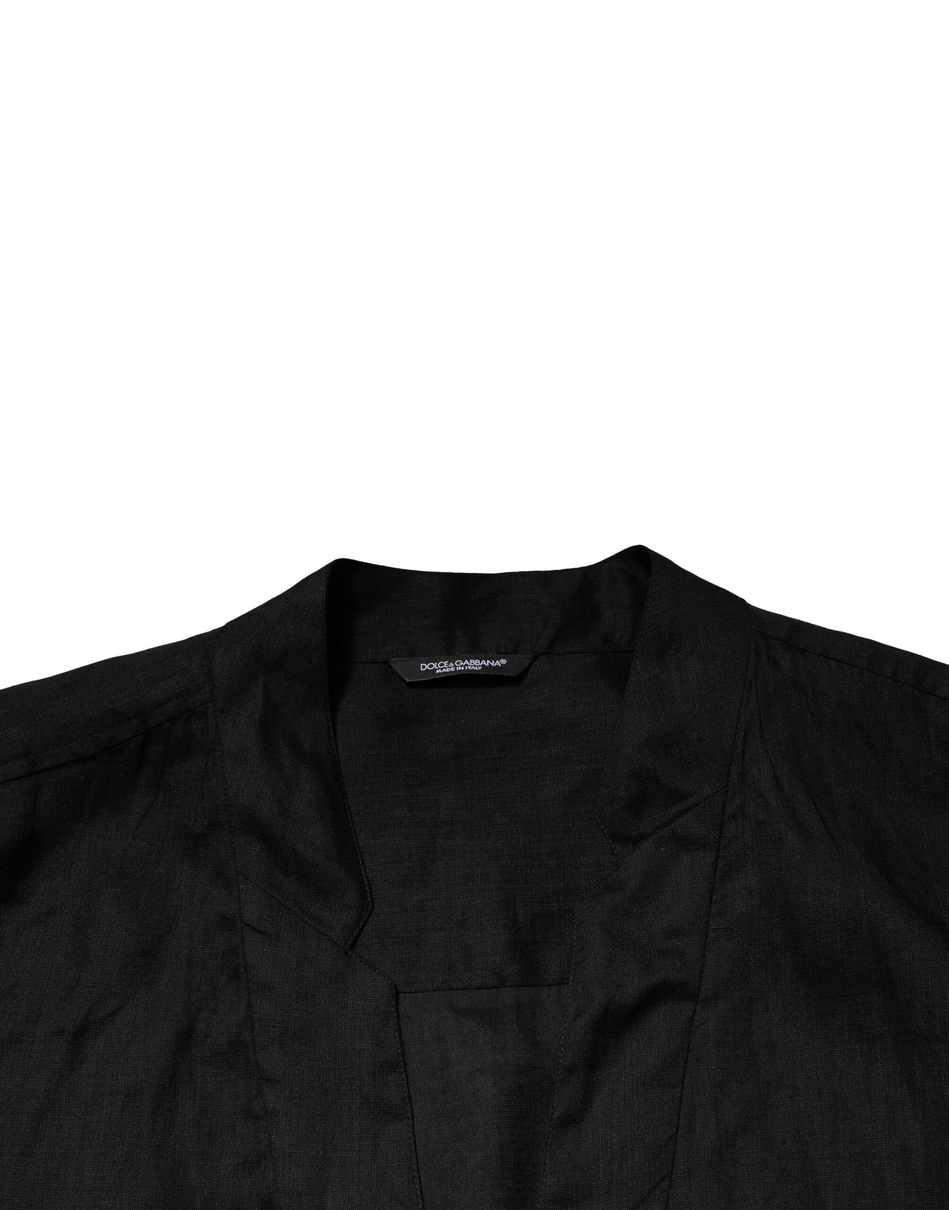 Dolce & Gabbana Black Linen Long Sleeves Men Casual Shirt by Dolce & Gabbana