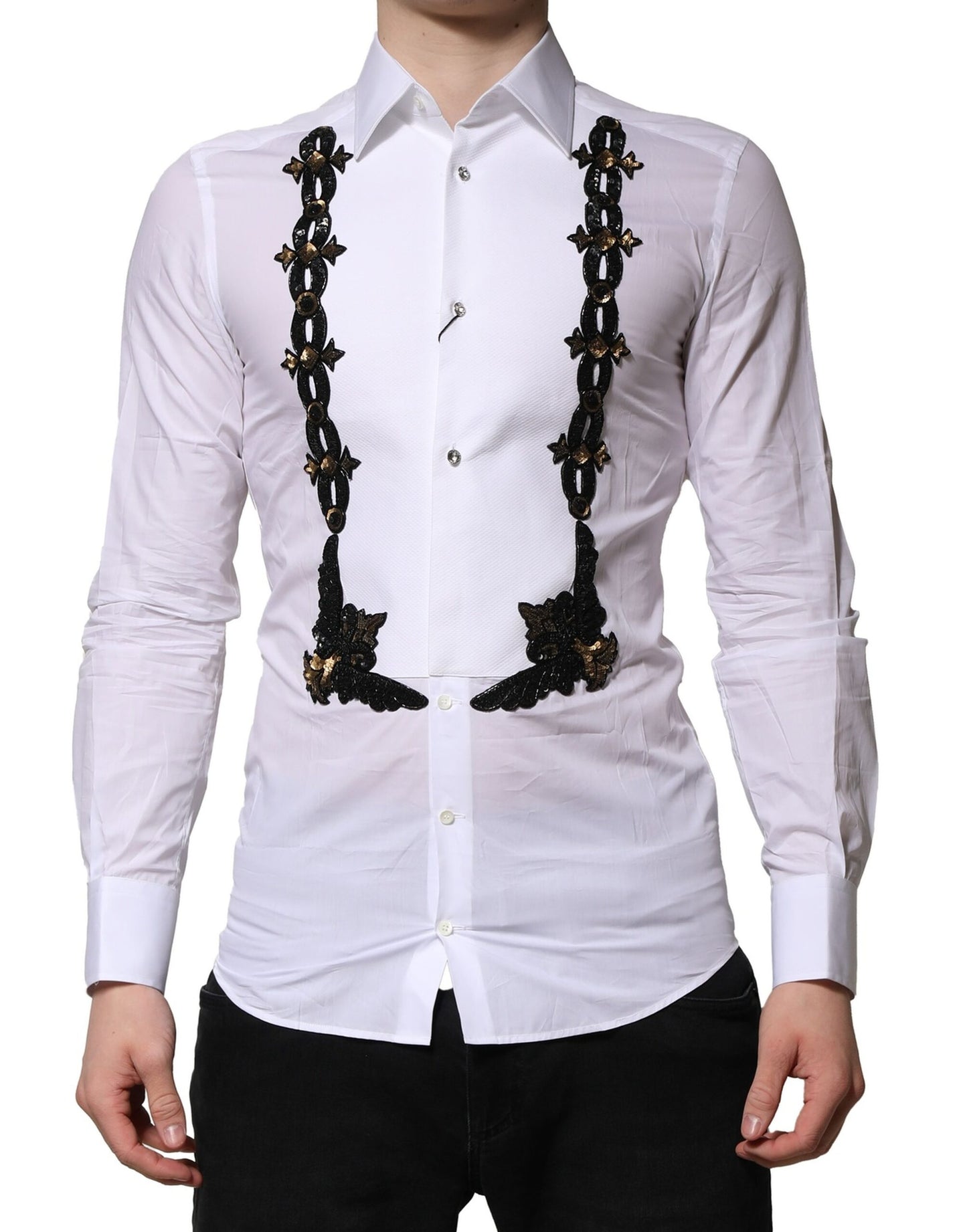 Dolce & Gabbana White GOLD Embellished Formal Men Dress Shirt by Dolce & Gabbana