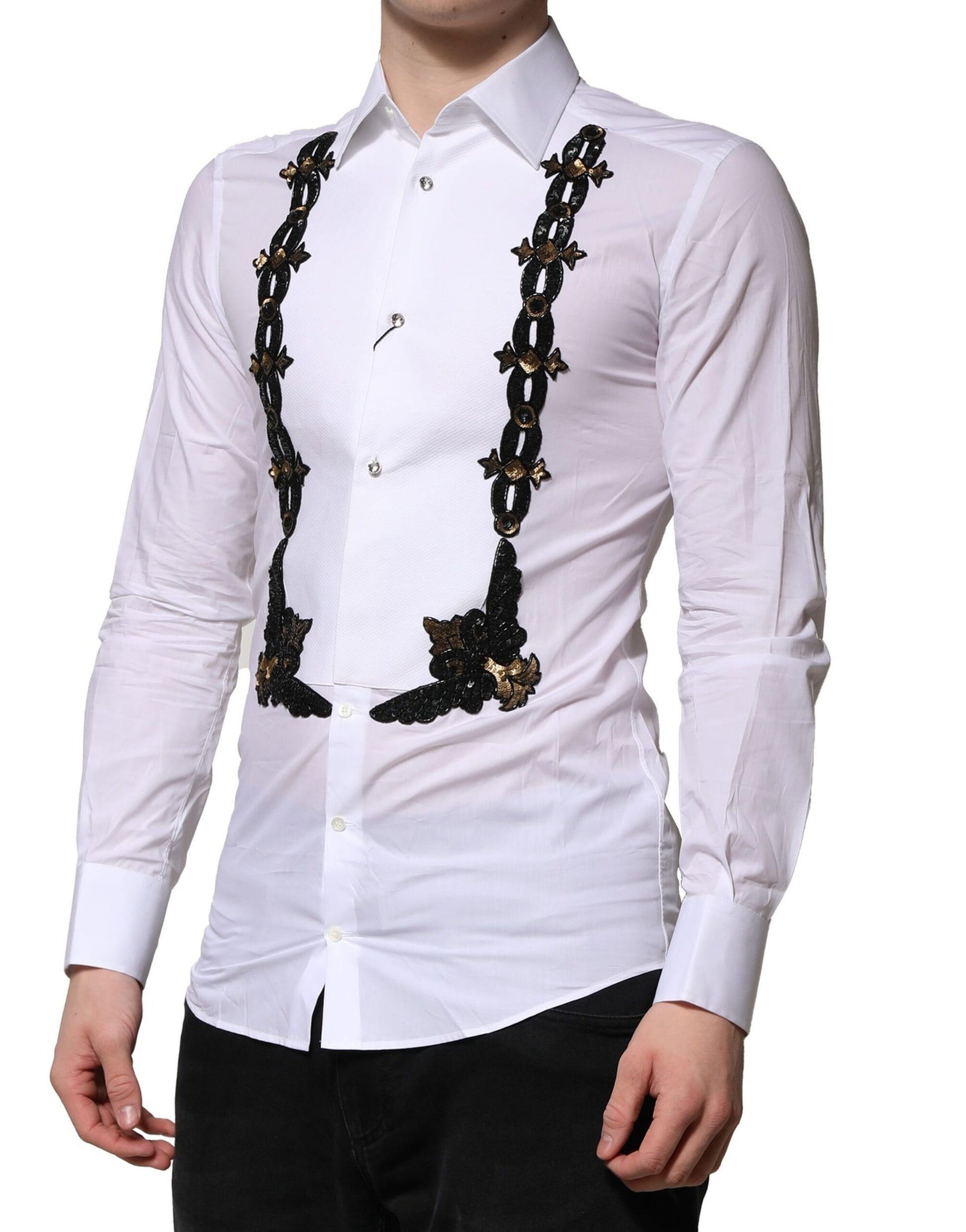 Dolce & Gabbana White GOLD Embellished Formal Men Dress Shirt by Dolce & Gabbana