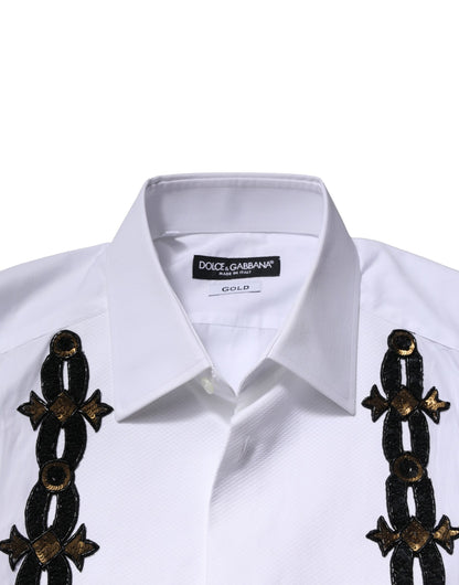 Dolce & Gabbana White GOLD Embellished Formal Men Dress Shirt by Dolce & Gabbana