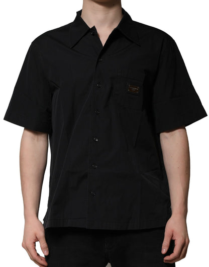 Dolce & Gabbana Black Cotton Short Sleeve Buttoned Casual Shirt by Dolce & Gabbana