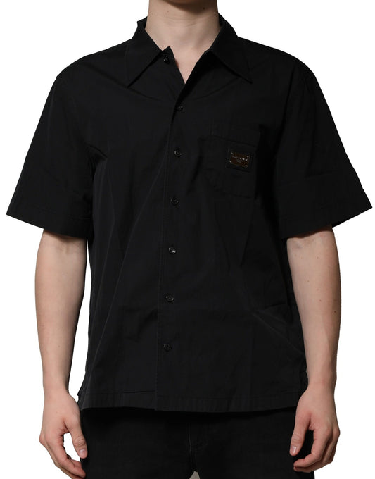 Dolce & Gabbana Black Cotton Short Sleeve Buttoned Casual Shirt by Dolce & Gabbana