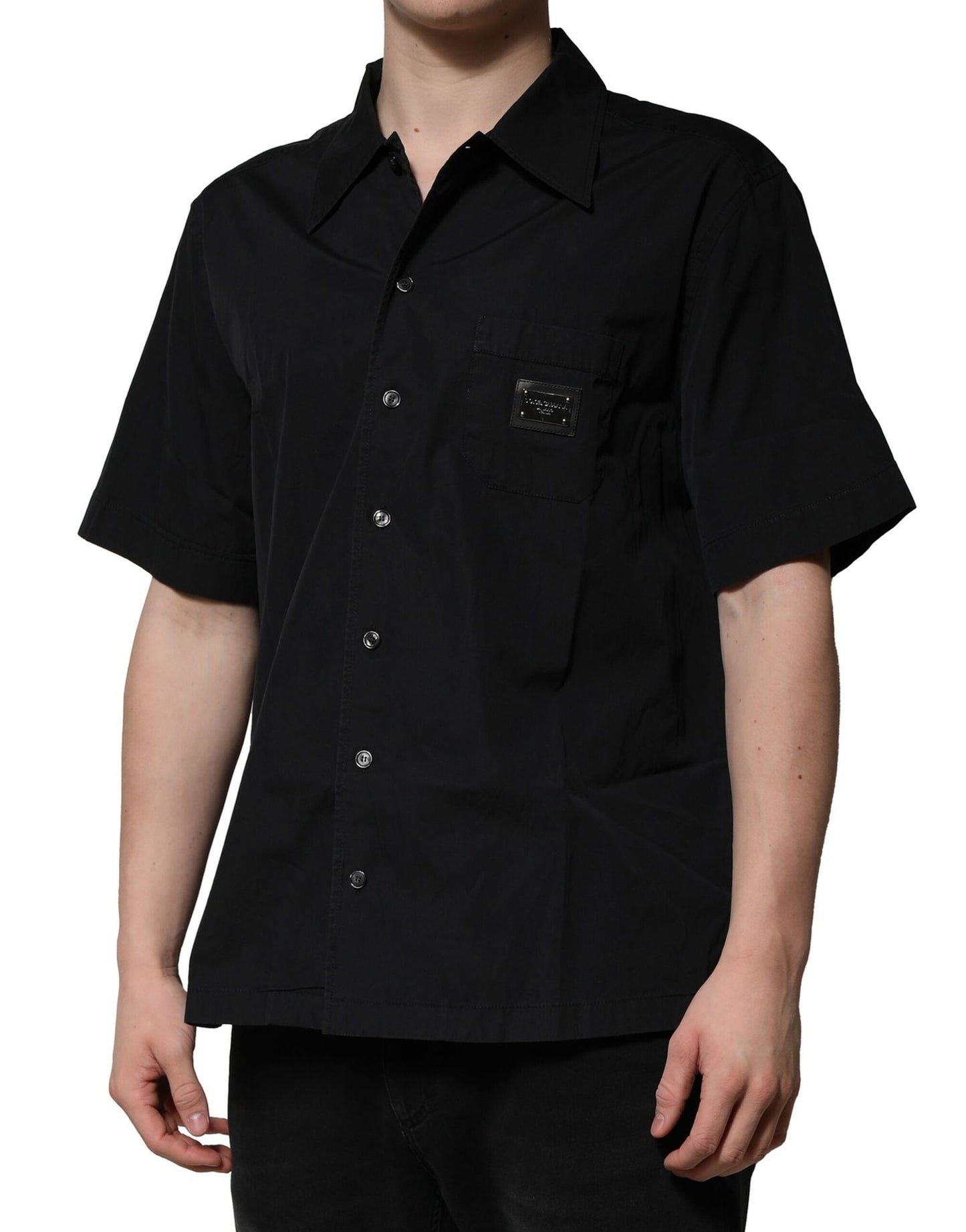 Dolce & Gabbana Black Cotton Short Sleeve Buttoned Casual Shirt by Dolce & Gabbana