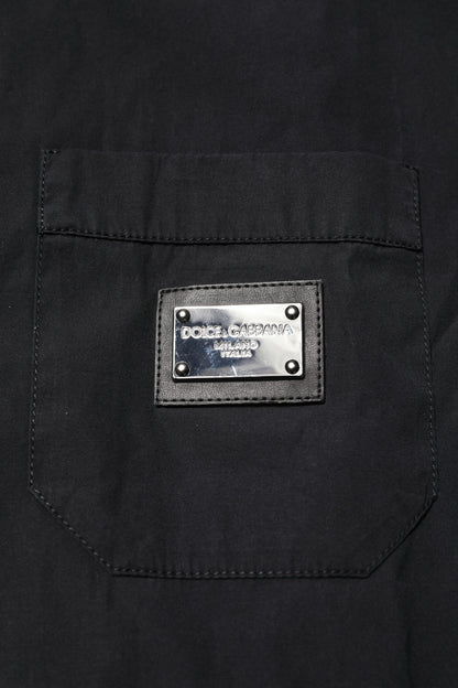 Dolce & Gabbana Black Cotton Short Sleeve Buttoned Casual Shirt by Dolce & Gabbana