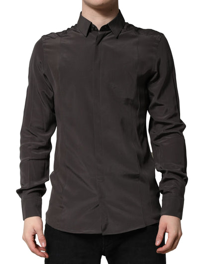 Dolce & Gabbana Dark Brown Silk GOLD Men Dress Formal Shirt by Dolce & Gabbana