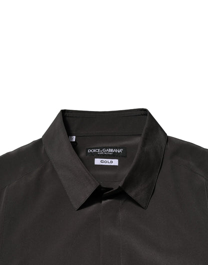 Dolce & Gabbana Dark Brown Silk GOLD Men Dress Formal Shirt by Dolce & Gabbana