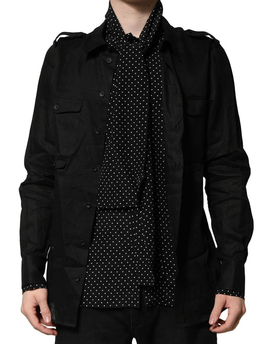 Dolce & Gabbana Black Polka Dot Collar Tie Neck Casual Shirt by Dolce & Gabbana