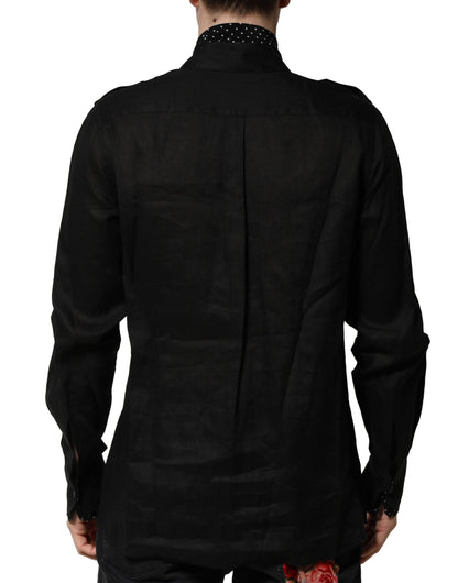 Dolce & Gabbana Black Polka Dot Collar Tie Neck Casual Shirt by Dolce & Gabbana