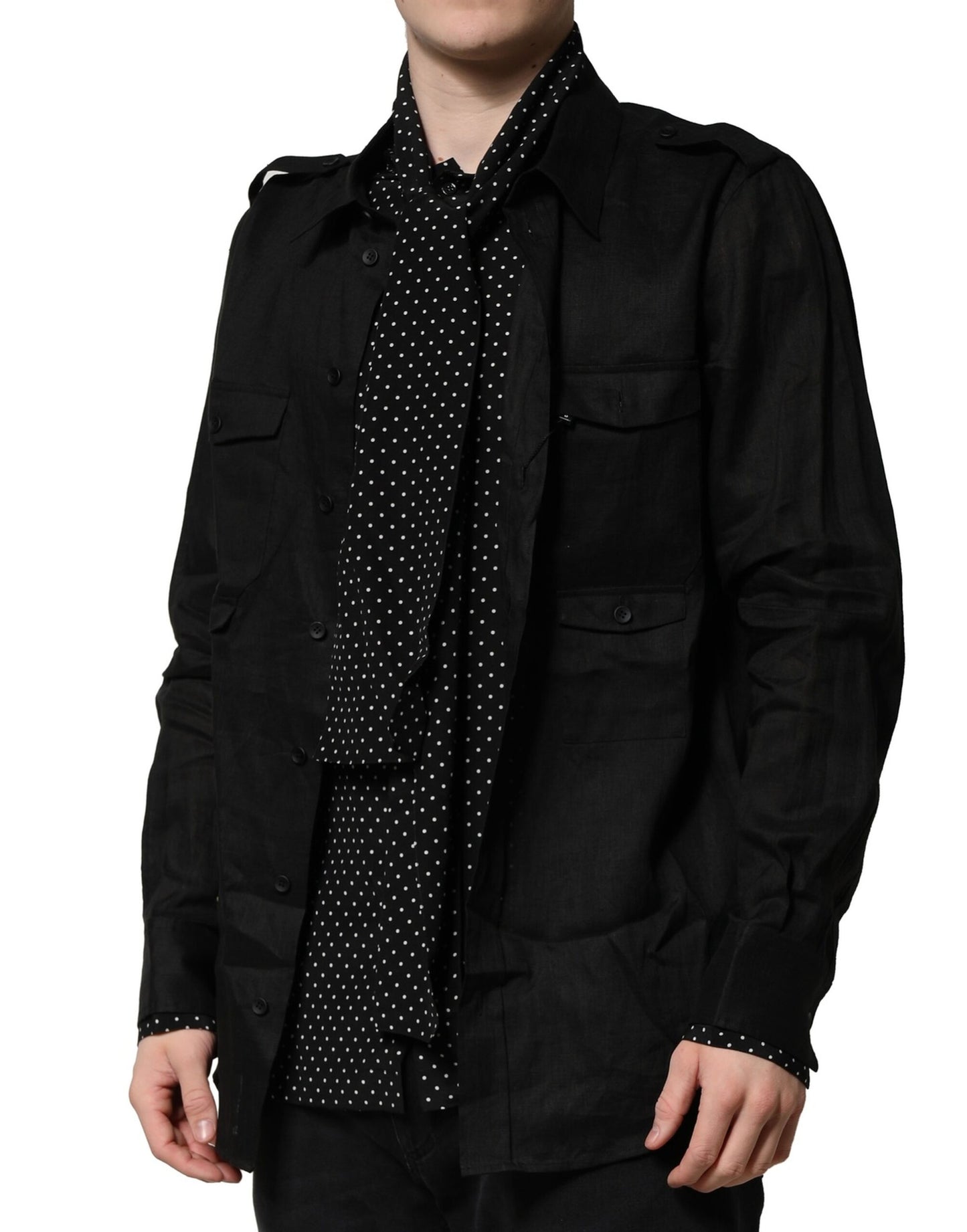 Dolce & Gabbana Black Polka Dot Collar Tie Neck Casual Shirt by Dolce & Gabbana