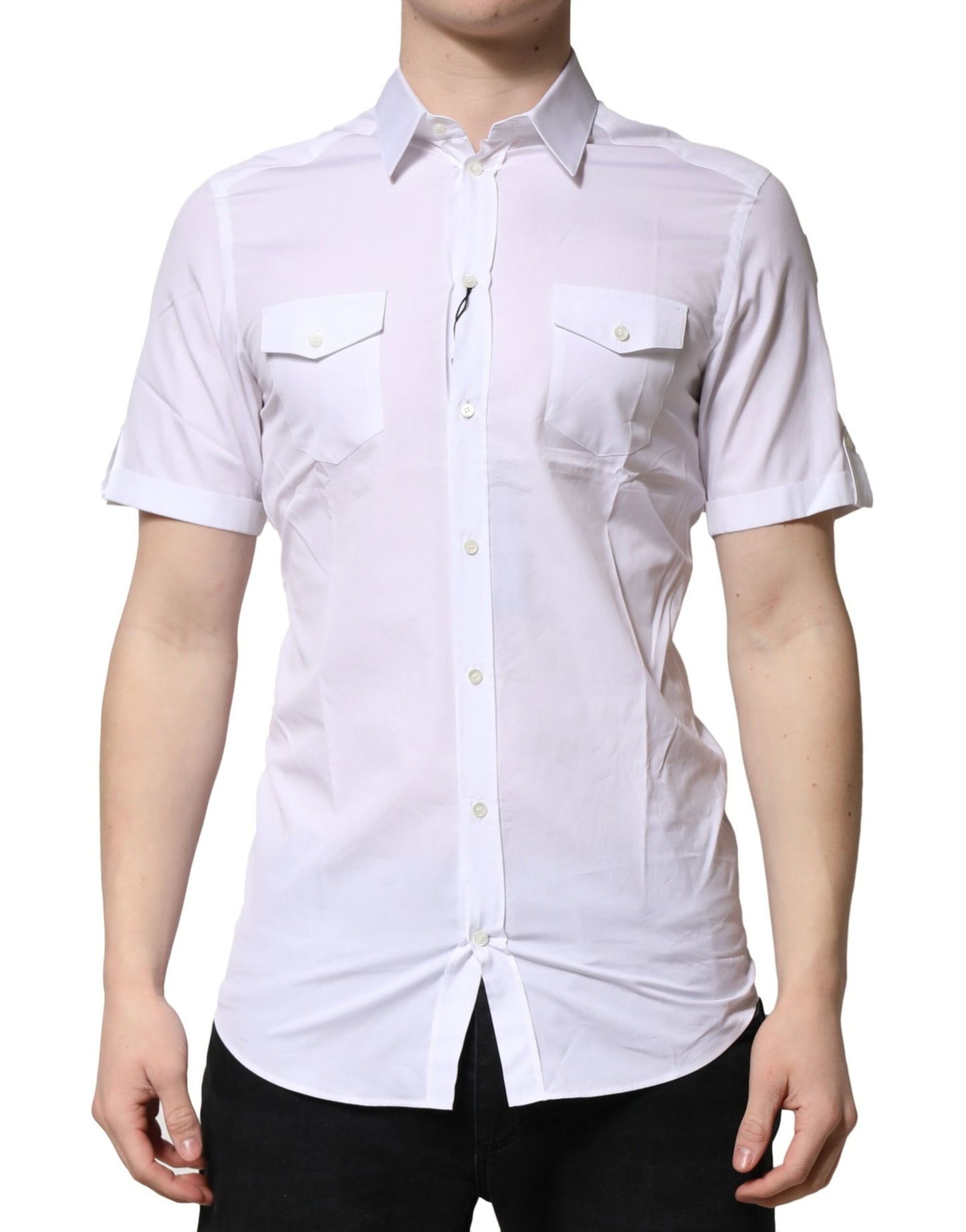 Dolce & Gabbana White Cotton GOLD Short Sleeves Casual Shirt by Dolce & Gabbana