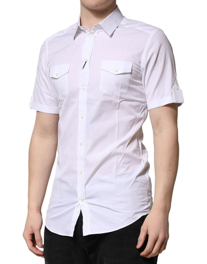 Dolce & Gabbana White Cotton GOLD Short Sleeves Casual Shirt by Dolce & Gabbana