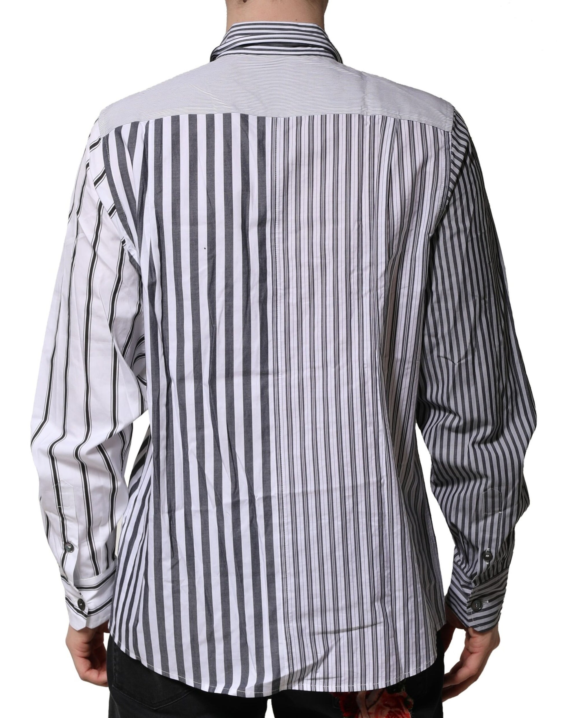 Dolce & Gabbana White Gray Striped Cotton Men Casual Shirt by Dolce & Gabbana