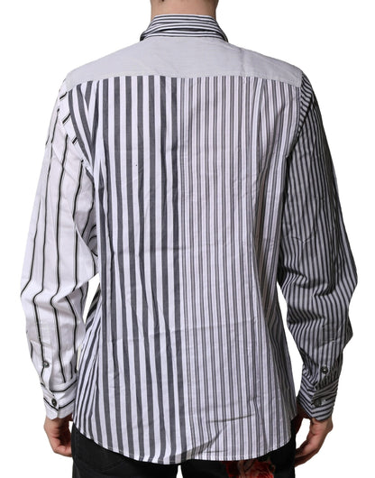 Dolce & Gabbana White Gray Striped Cotton Men Casual Shirt by Dolce & Gabbana