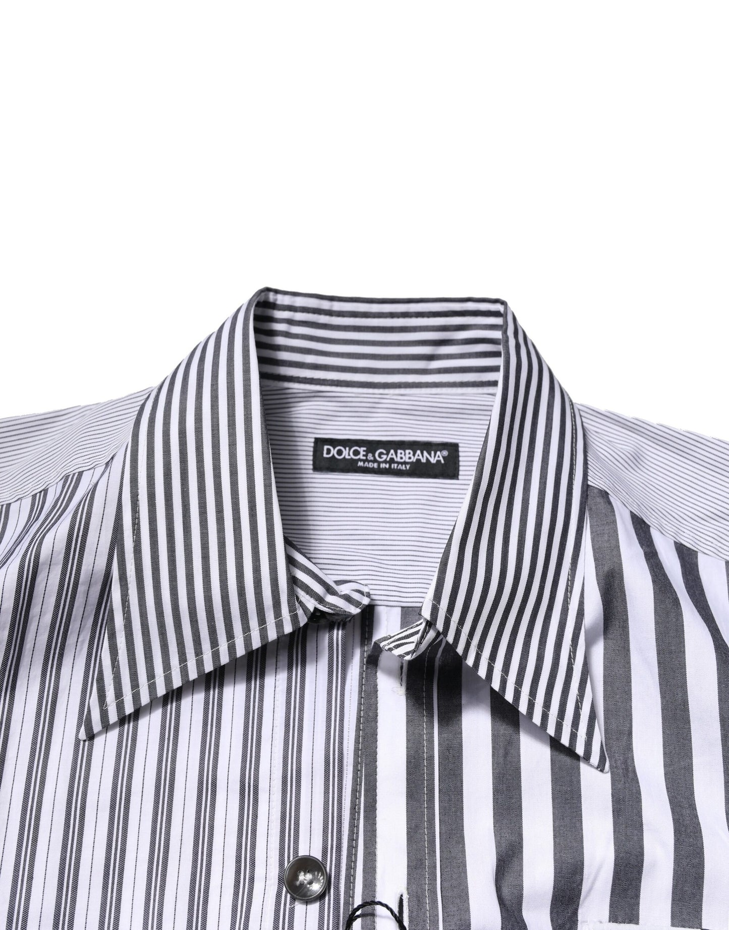 Dolce & Gabbana White Gray Striped Cotton Men Casual Shirt by Dolce & Gabbana