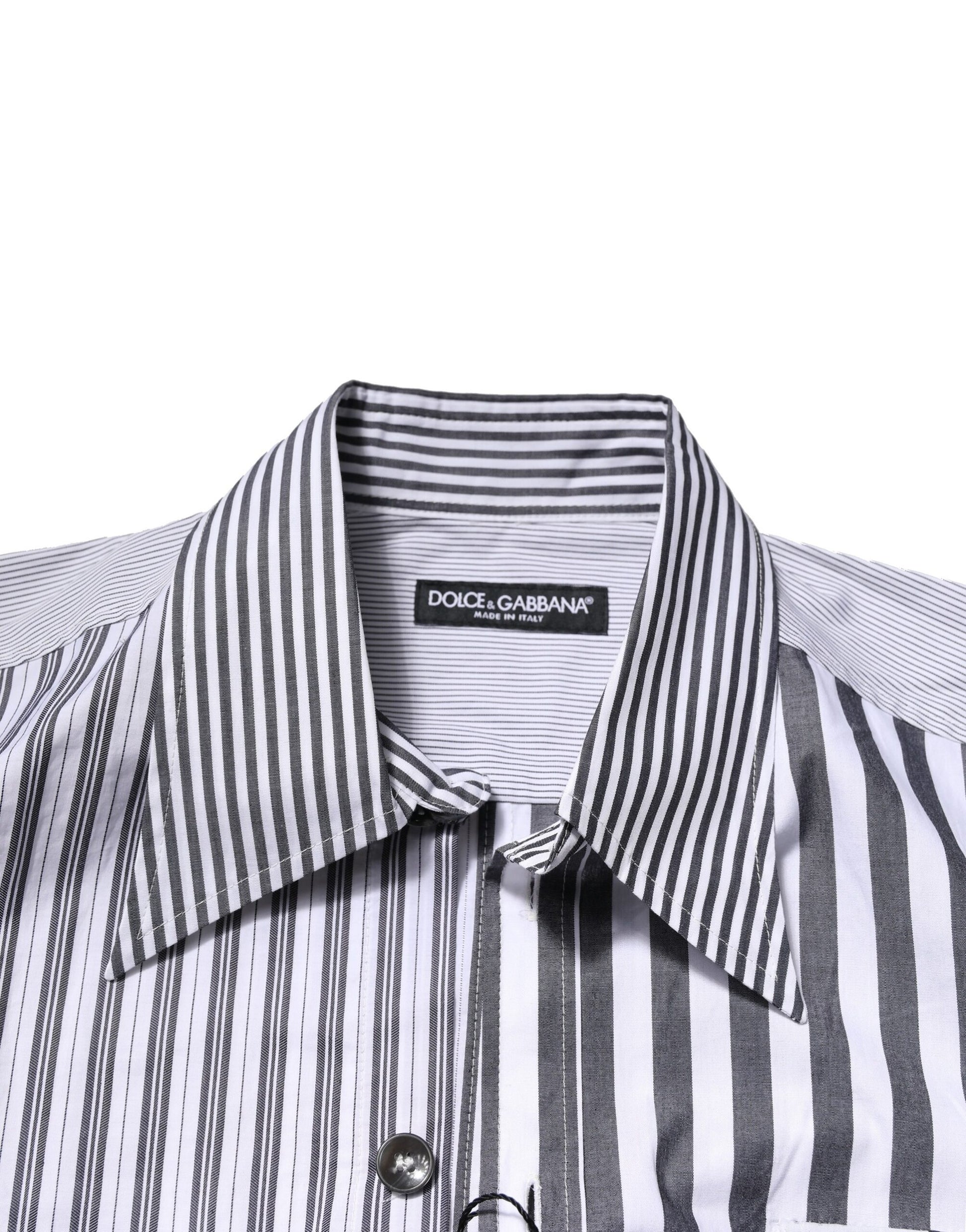 Dolce & Gabbana White Gray Striped Cotton Men Casual Shirt by Dolce & Gabbana