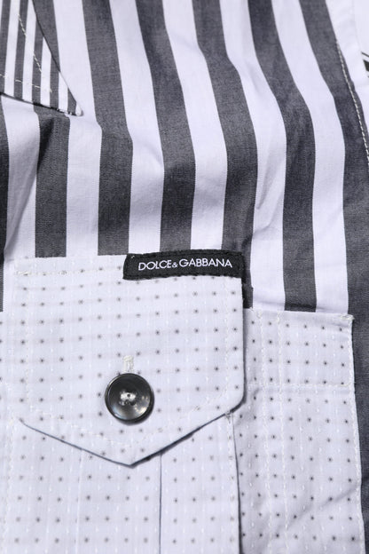Dolce & Gabbana White Gray Striped Cotton Men Casual Shirt by Dolce & Gabbana
