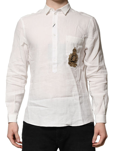 Dolce & Gabbana White DG Crown Embellish Dress Formal Shirt by Dolce & Gabbana