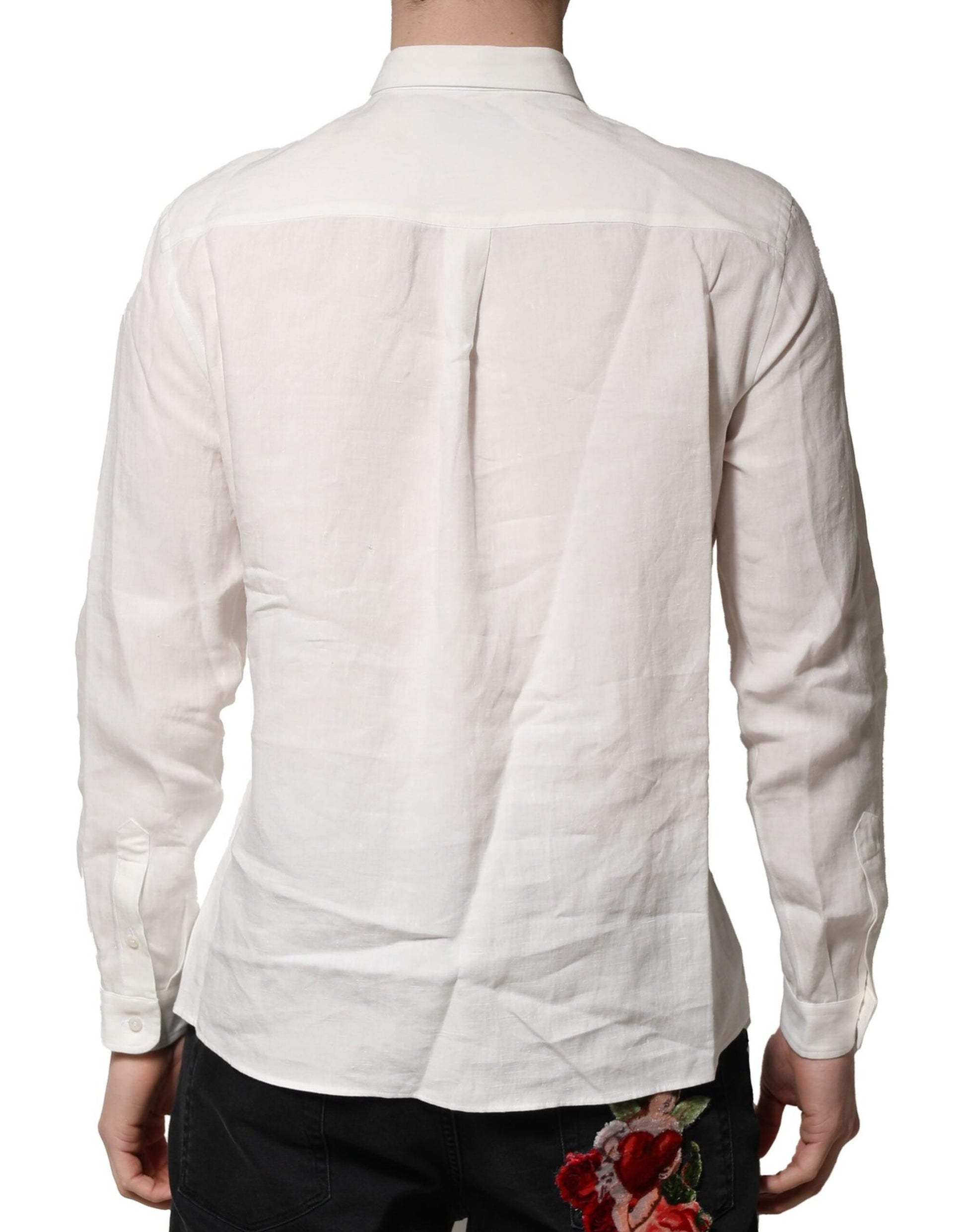 Dolce & Gabbana White DG Crown Embellish Dress Formal Shirt by Dolce & Gabbana