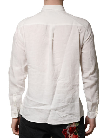 Dolce & Gabbana White DG Crown Embellish Dress Formal Shirt by Dolce & Gabbana