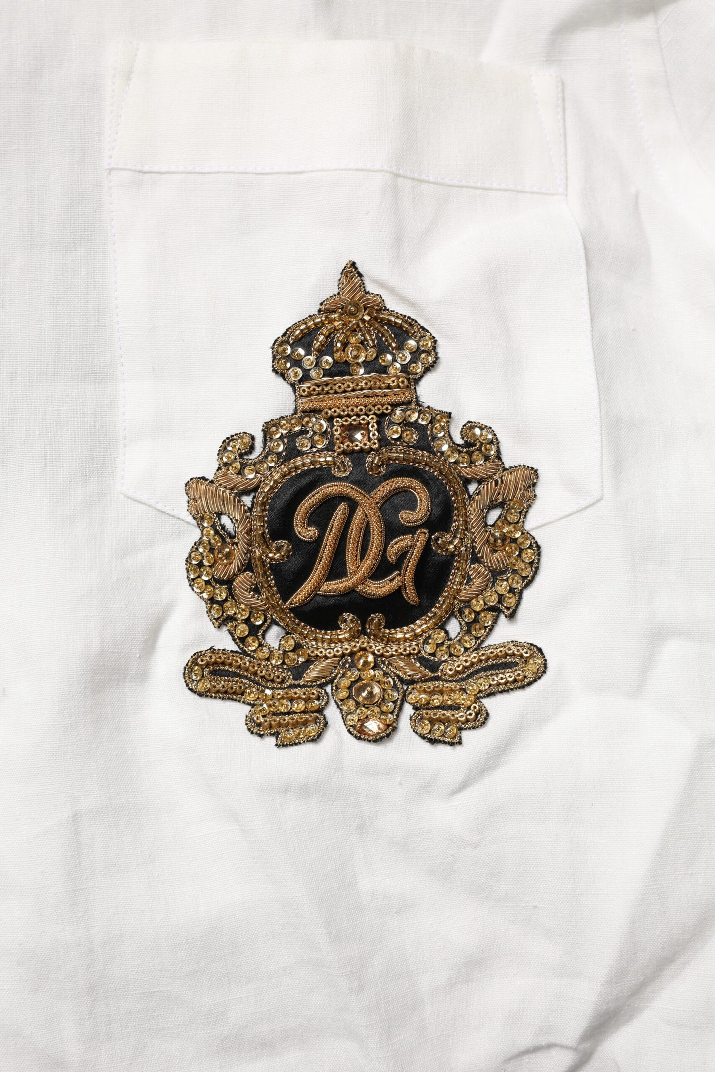 Dolce & Gabbana White DG Crown Embellish Dress Formal Shirt by Dolce & Gabbana