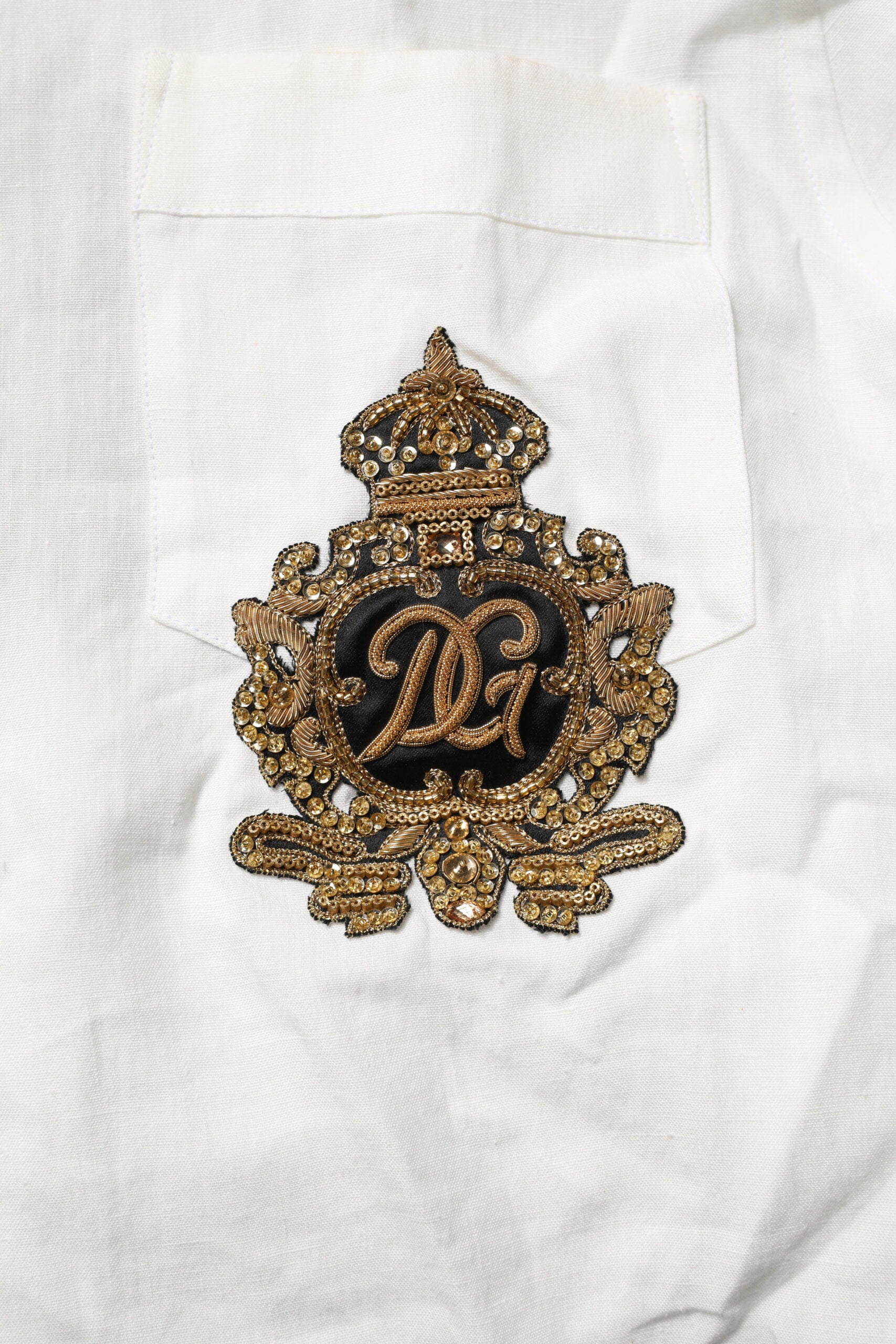 Dolce & Gabbana White DG Crown Embellish Dress Formal Shirt by Dolce & Gabbana