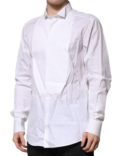 Dolce & Gabbana White GOLD Bib Poplin Dress Men Formal Shirt by Dolce & Gabbana