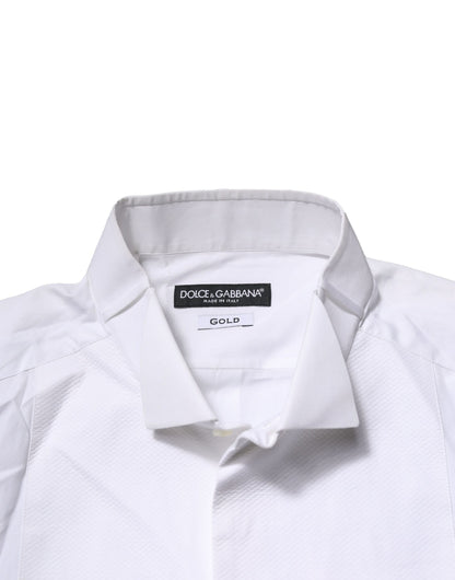 Dolce & Gabbana White GOLD Bib Poplin Dress Men Formal Shirt by Dolce & Gabbana