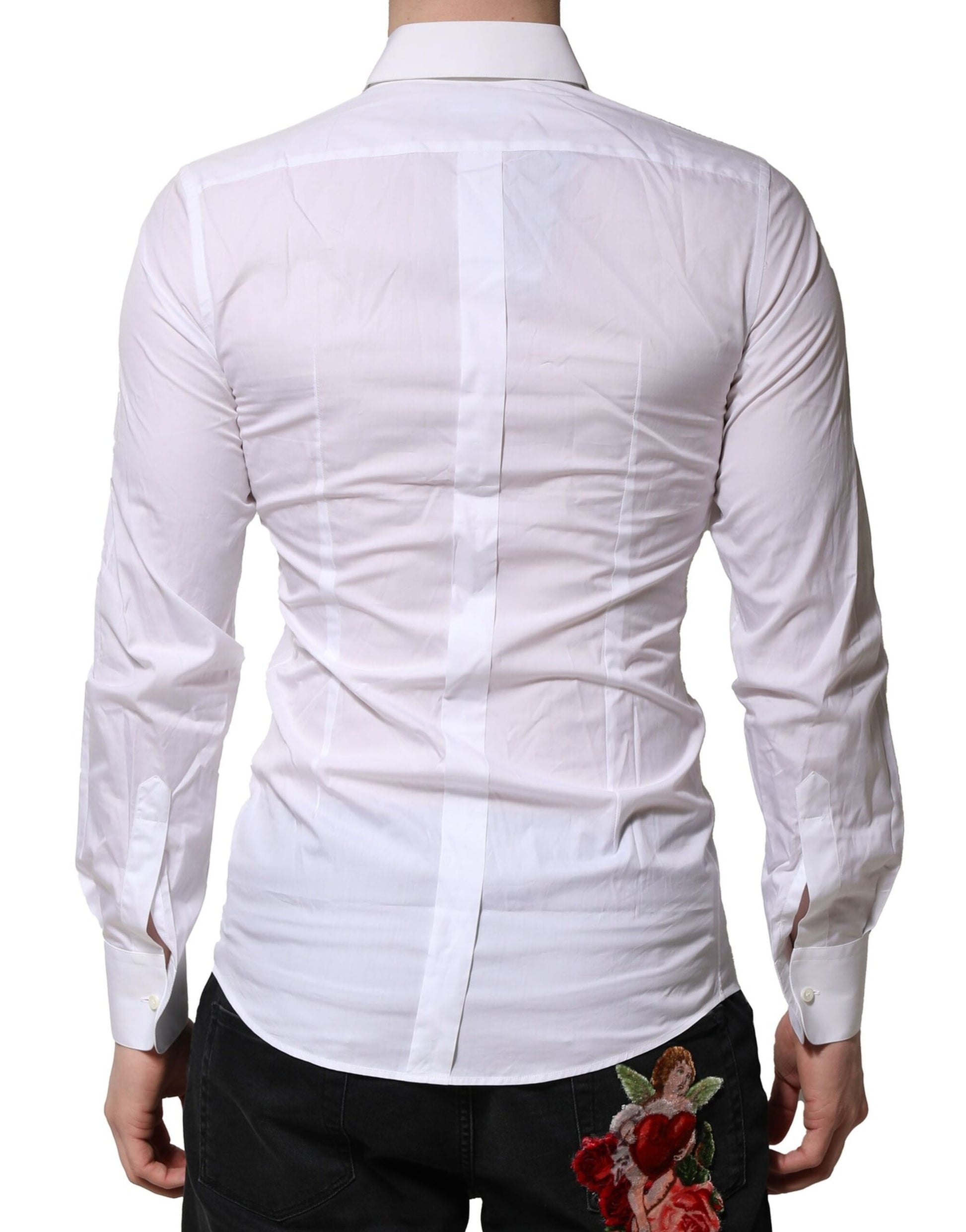 Dolce & Gabbana White Floral Embroidery Men GOLD Formal Shirt by Dolce & Gabbana