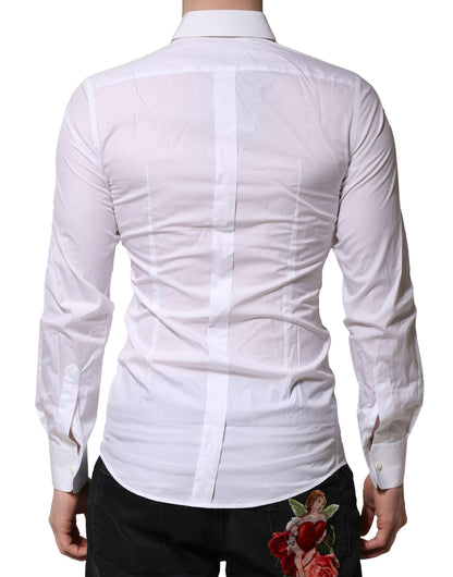 Dolce & Gabbana White Floral Embroidery Men GOLD Formal Shirt by Dolce & Gabbana