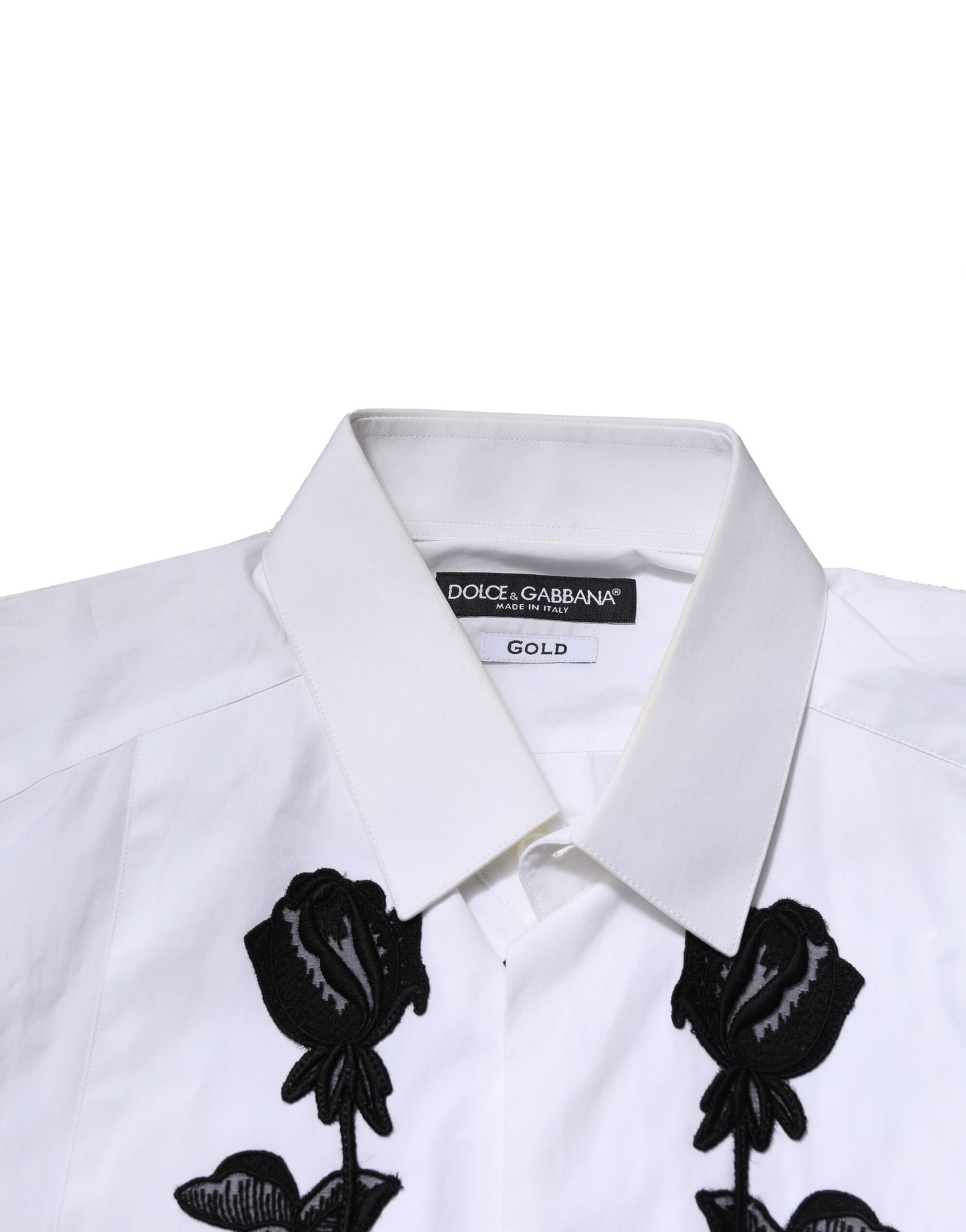 Dolce & Gabbana White Floral Embroidery Men GOLD Formal Shirt by Dolce & Gabbana