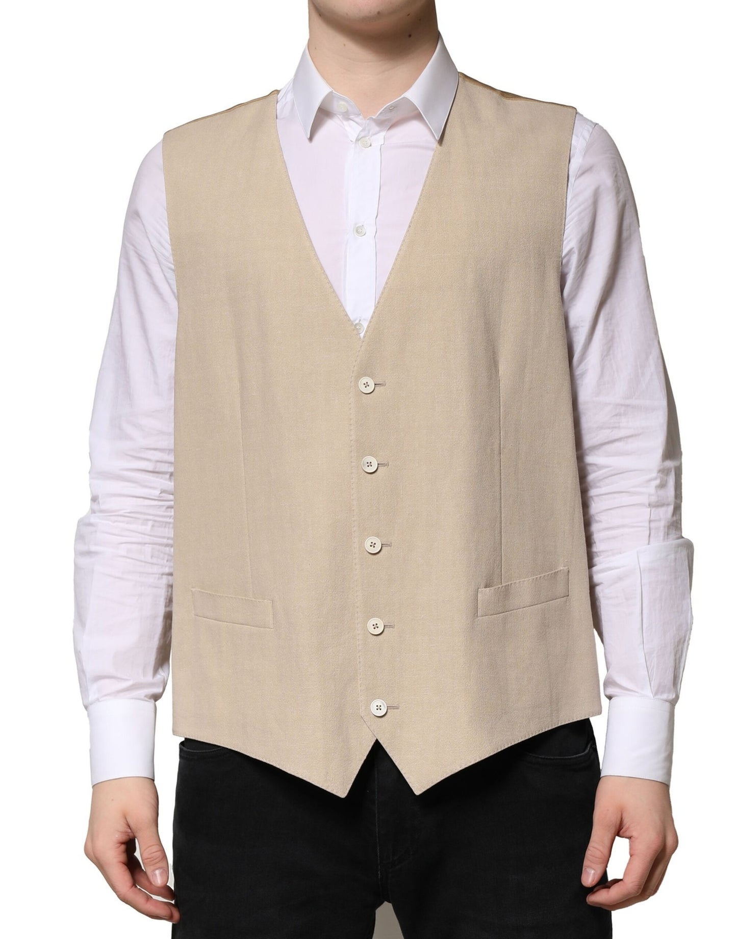 Gilet habillé en lin beige Dolce &amp; Gabbana pour homme