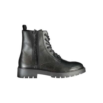 Calvin Klein Sleek Black Ankle Boots with Laces and Zip Detail by Calvin Klein