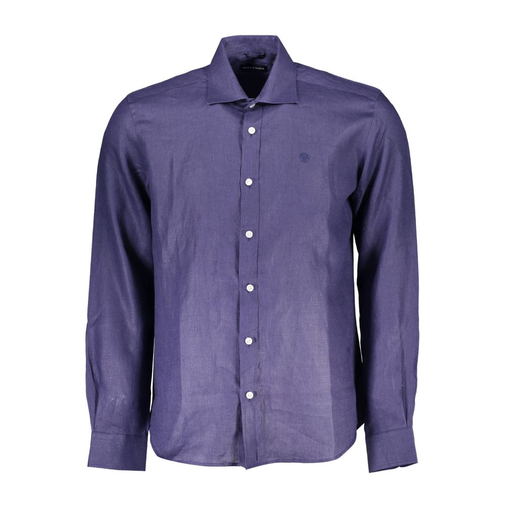 North Sails Blue Linen Men Shirt by North Sails