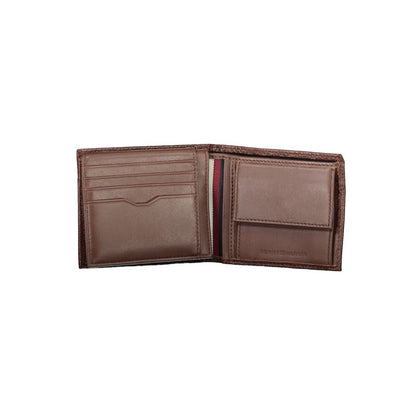 Portefeuille à deux volets élégant en cuir marron Tommy Hilfiger