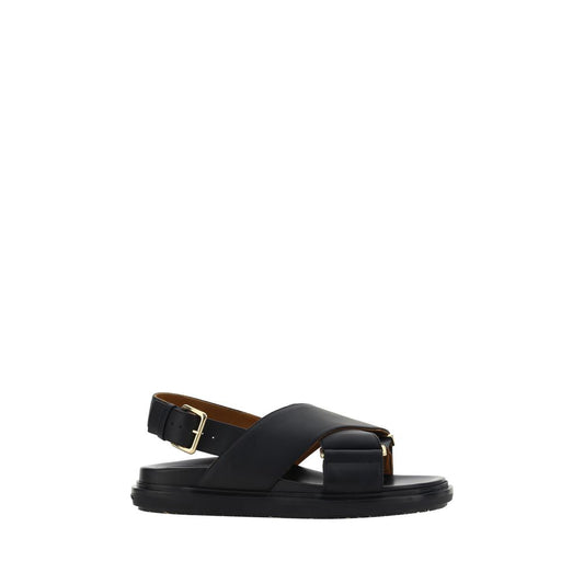 Marni Fussbett Leather Sandals - Jet Black Pearl/38