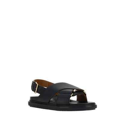 Marni Fussbett Leather Sandals - Jet Black Pearl/38