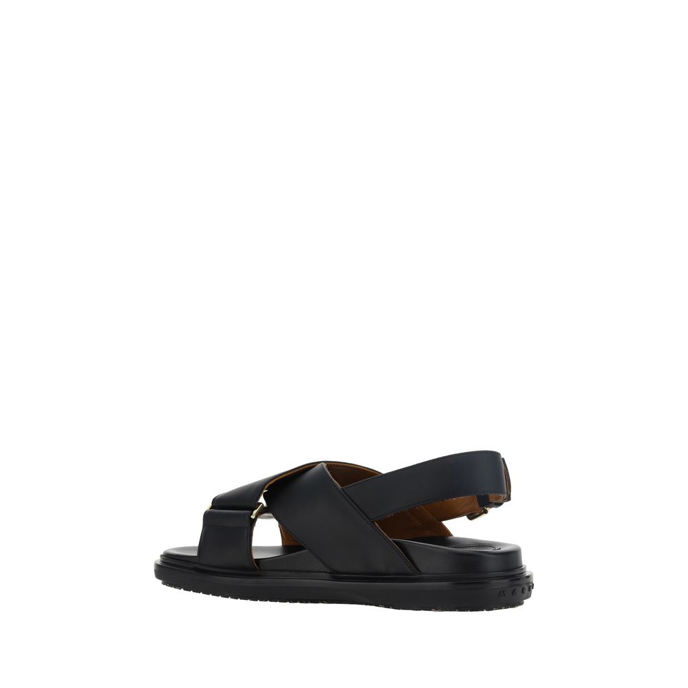 Marni Fussbett Leather Sandals - Jet Black Pearl/38