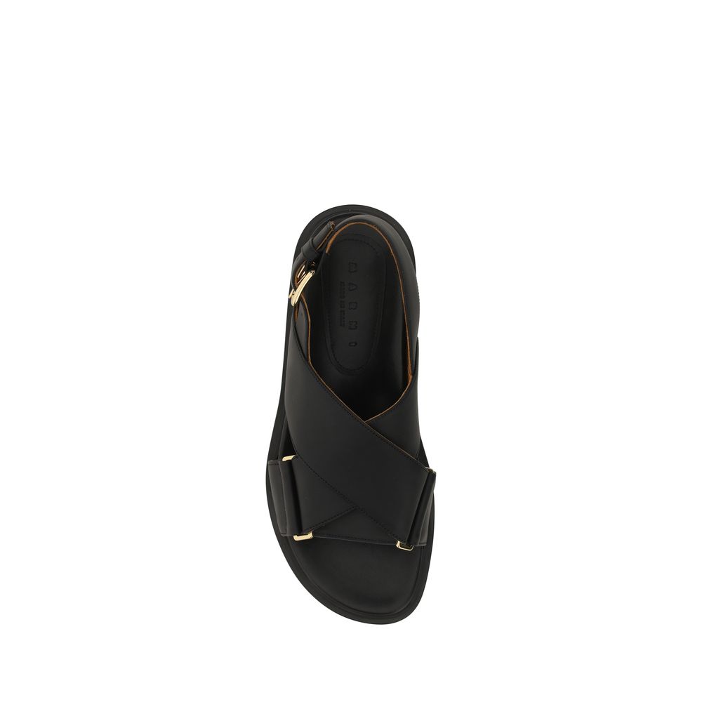 Marni Fussbett Leather Sandals - Jet Black Pearl/38