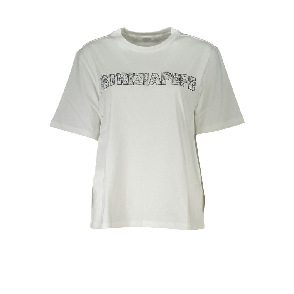 Patrizia Pepe Elegant Short Sleeve Crew Neck T-Shirt with Rhinestone Detail by Patrizia Pepe