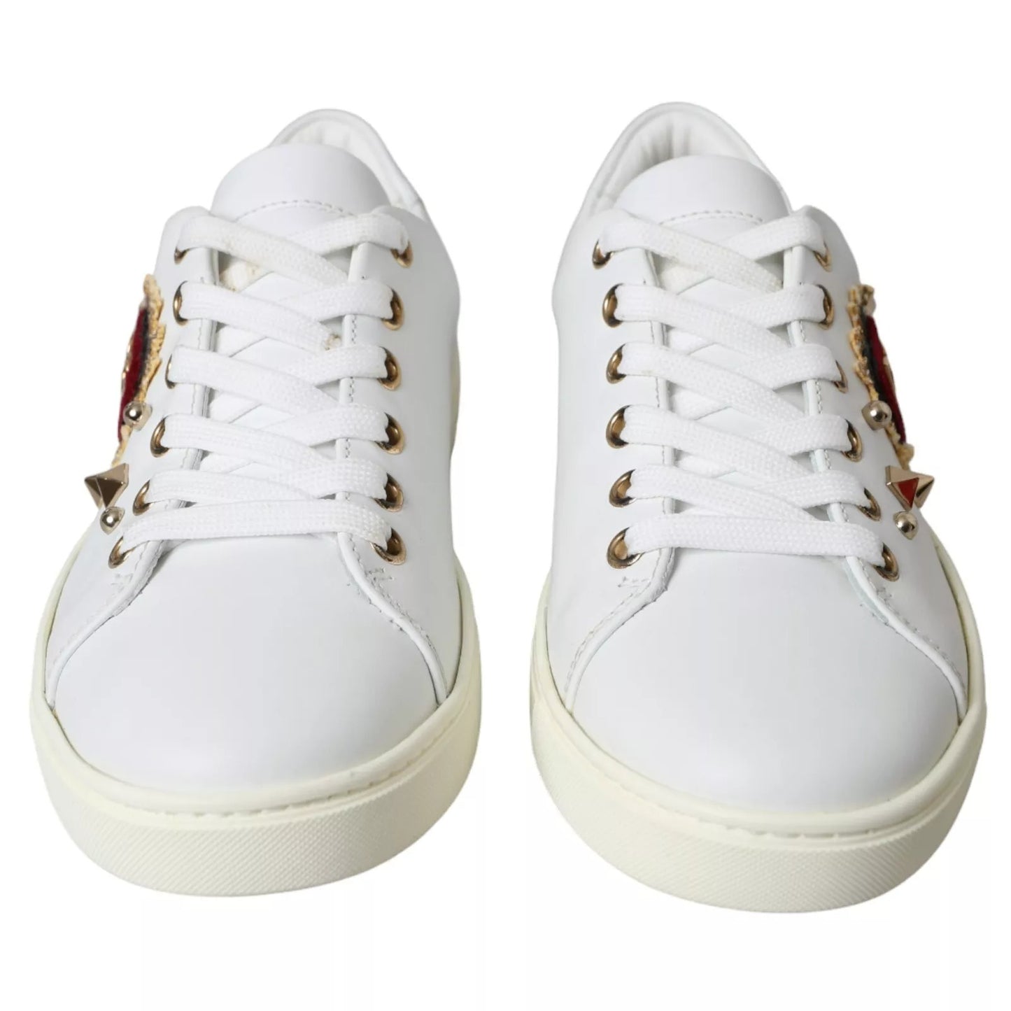 Dolce & Gabbana White Leather Gold Red Heart Sneakers Shoes by Dolce & Gabbana