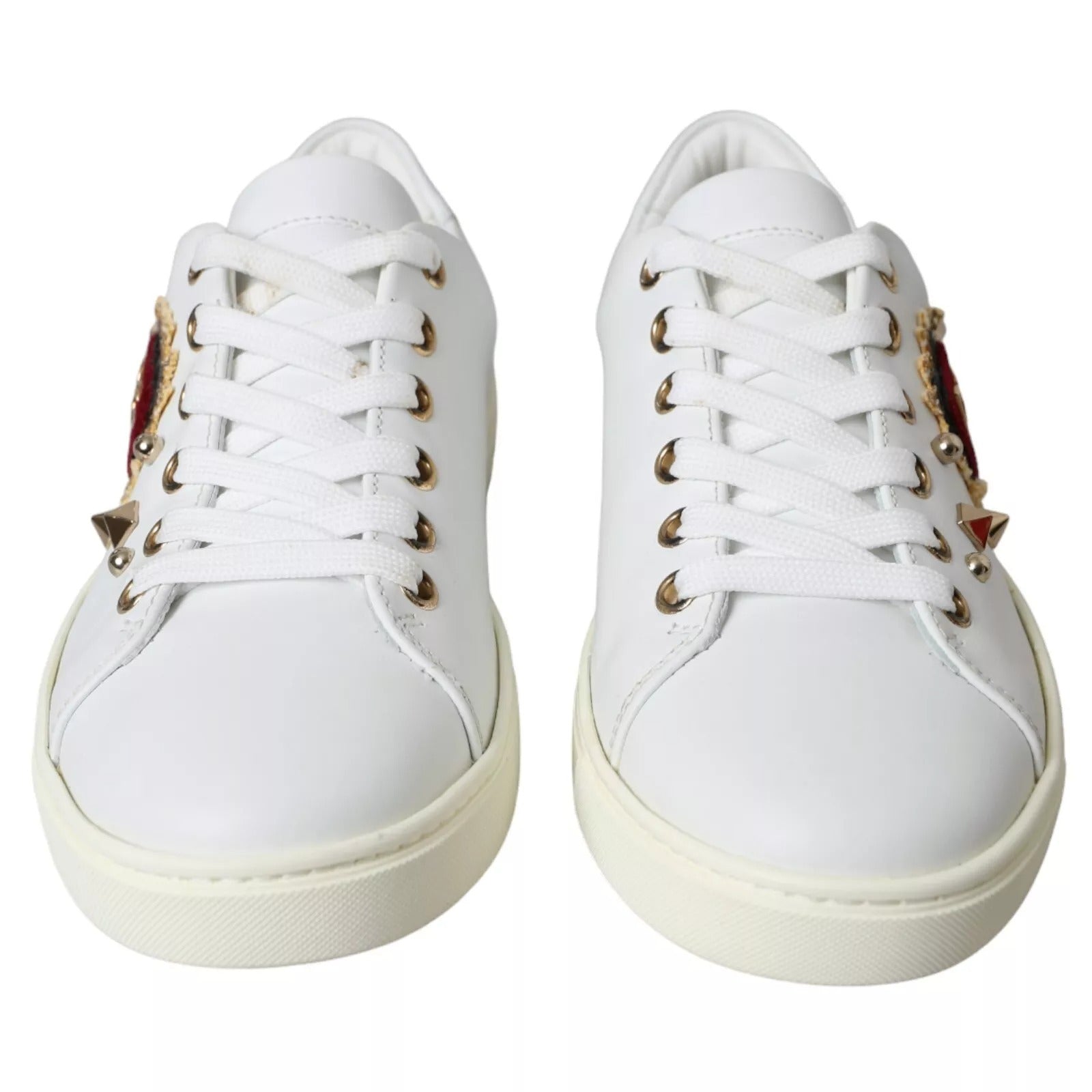 Dolce & Gabbana White Leather Gold Red Heart Sneakers Shoes by Dolce & Gabbana