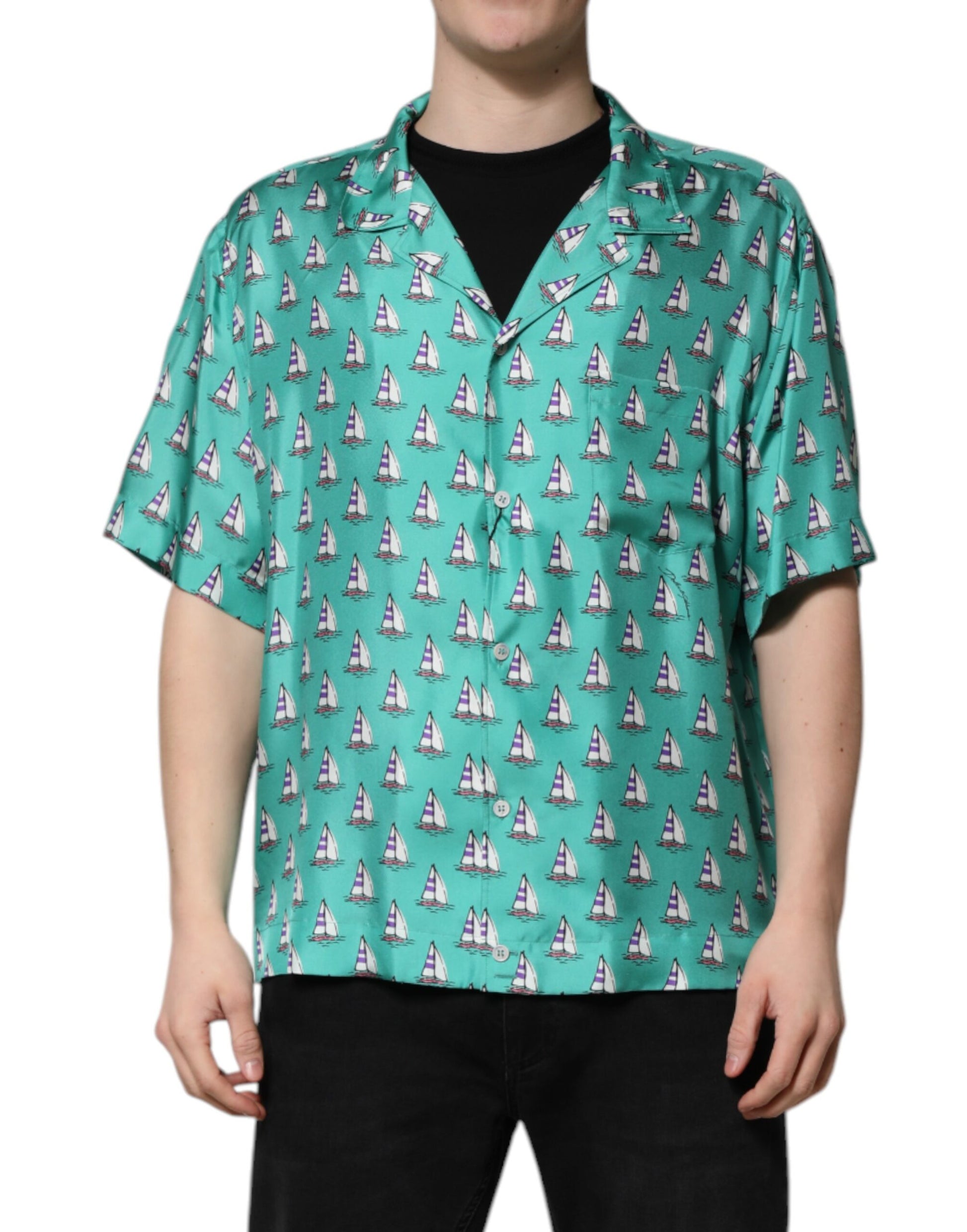 Dolce & Gabbana Green Printed Short Sleeves Casual Shirt by Dolce & Gabbana