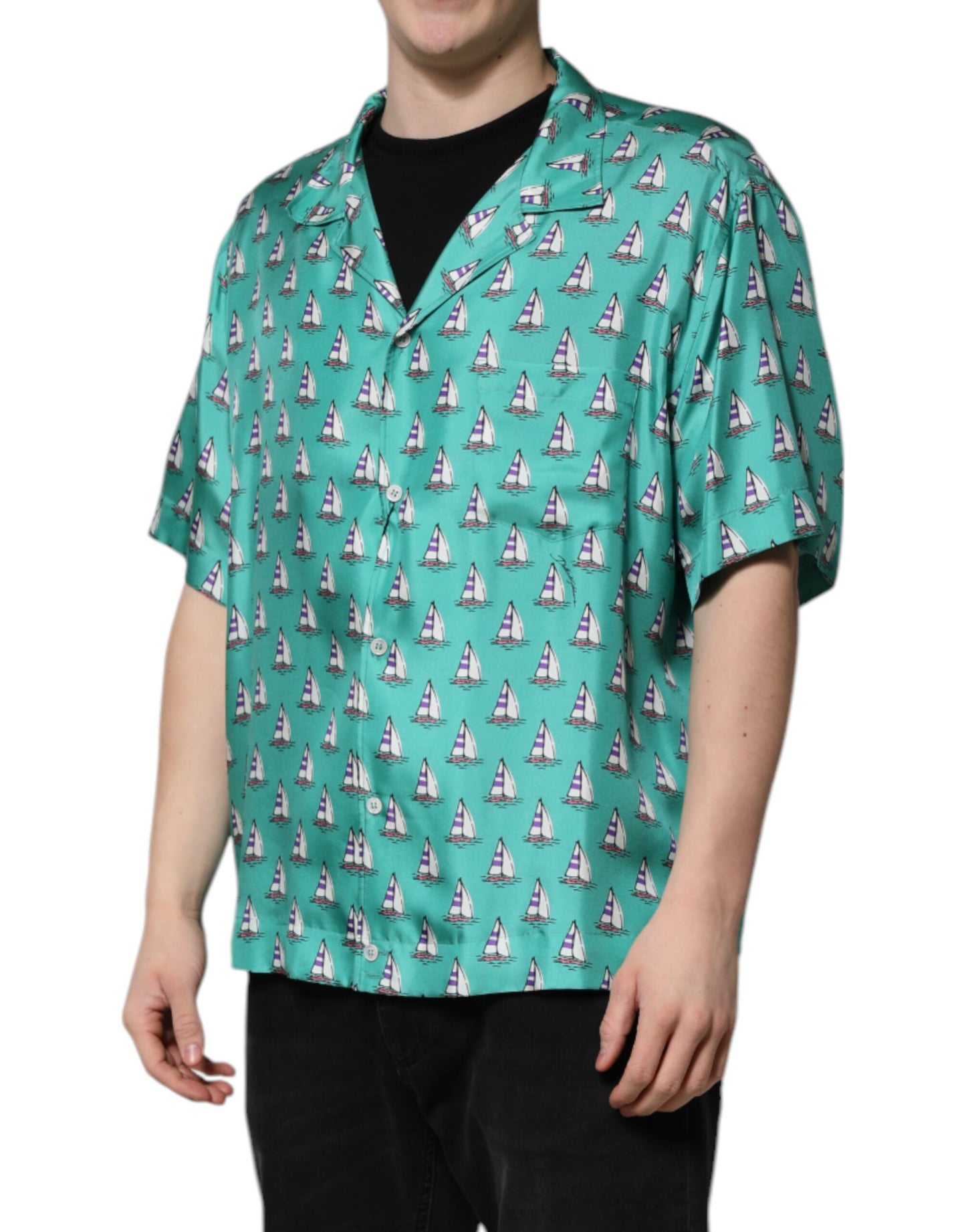Dolce & Gabbana Green Printed Short Sleeves Casual Shirt by Dolce & Gabbana