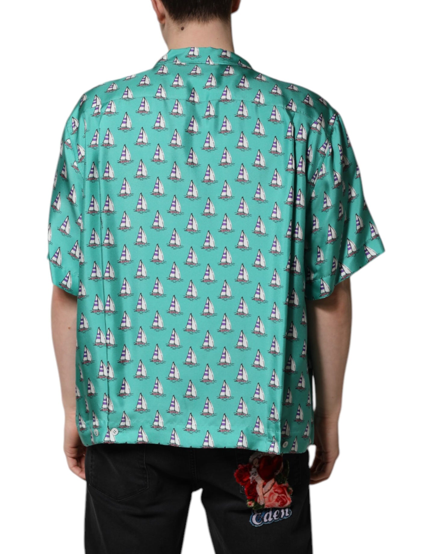 Dolce & Gabbana Green Printed Short Sleeves Casual Shirt by Dolce & Gabbana
