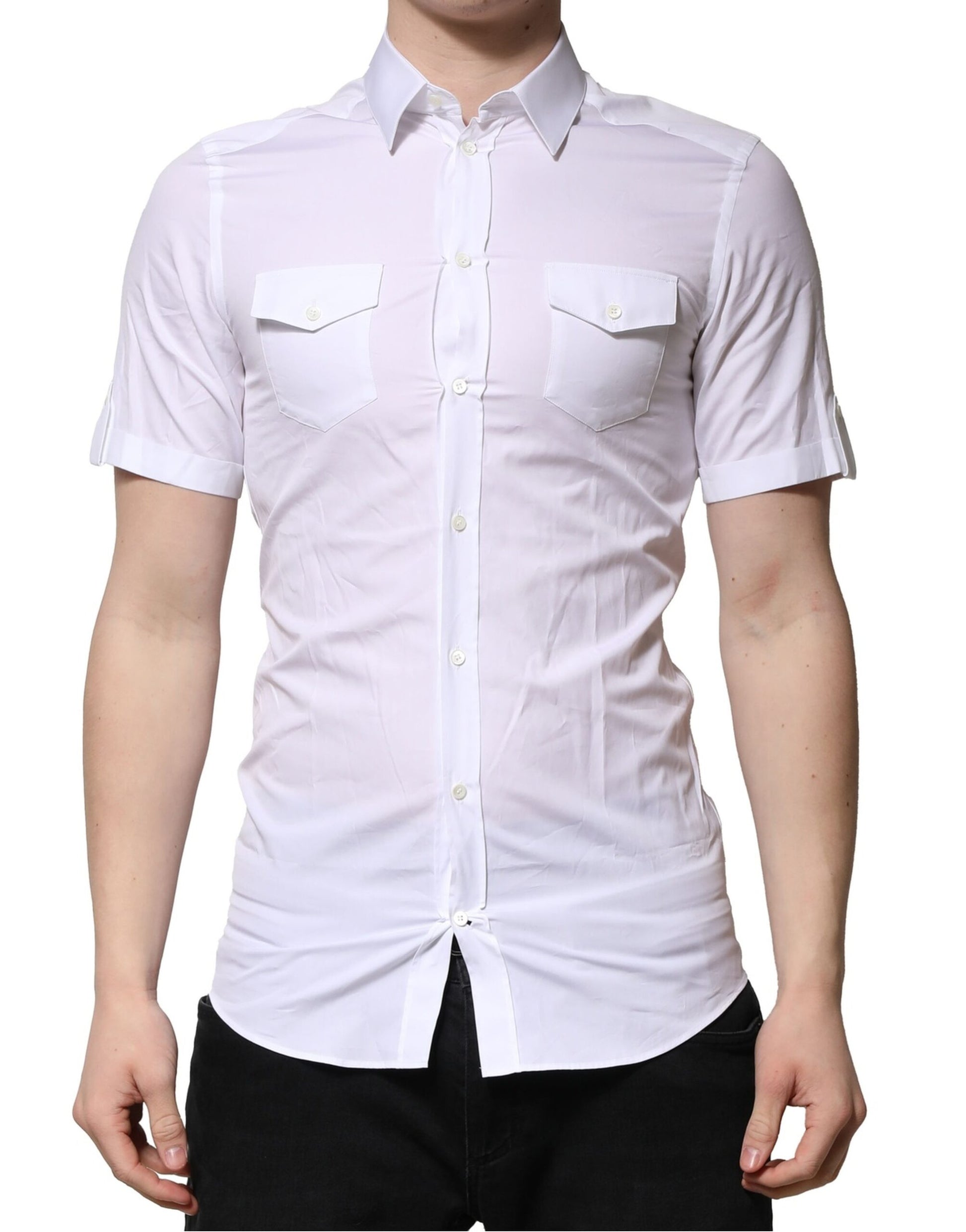 Dolce & Gabbana White Cotton GOLD Short Sleeves Formal Shirt by Dolce & Gabbana